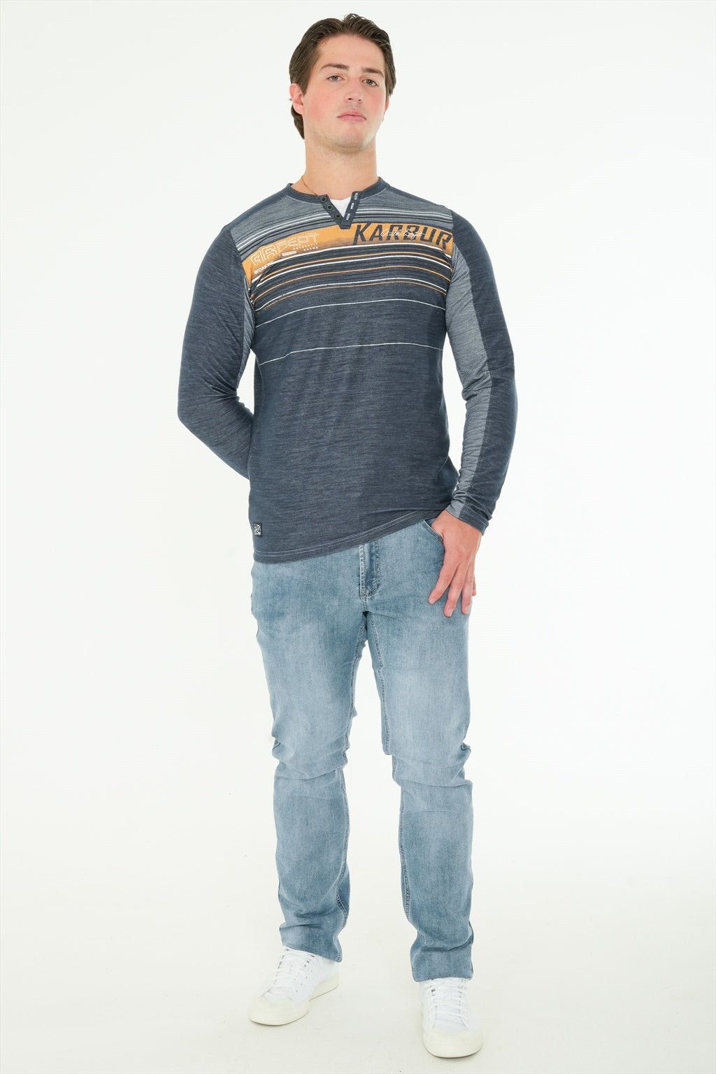 Long Sleeve Printed Henley
