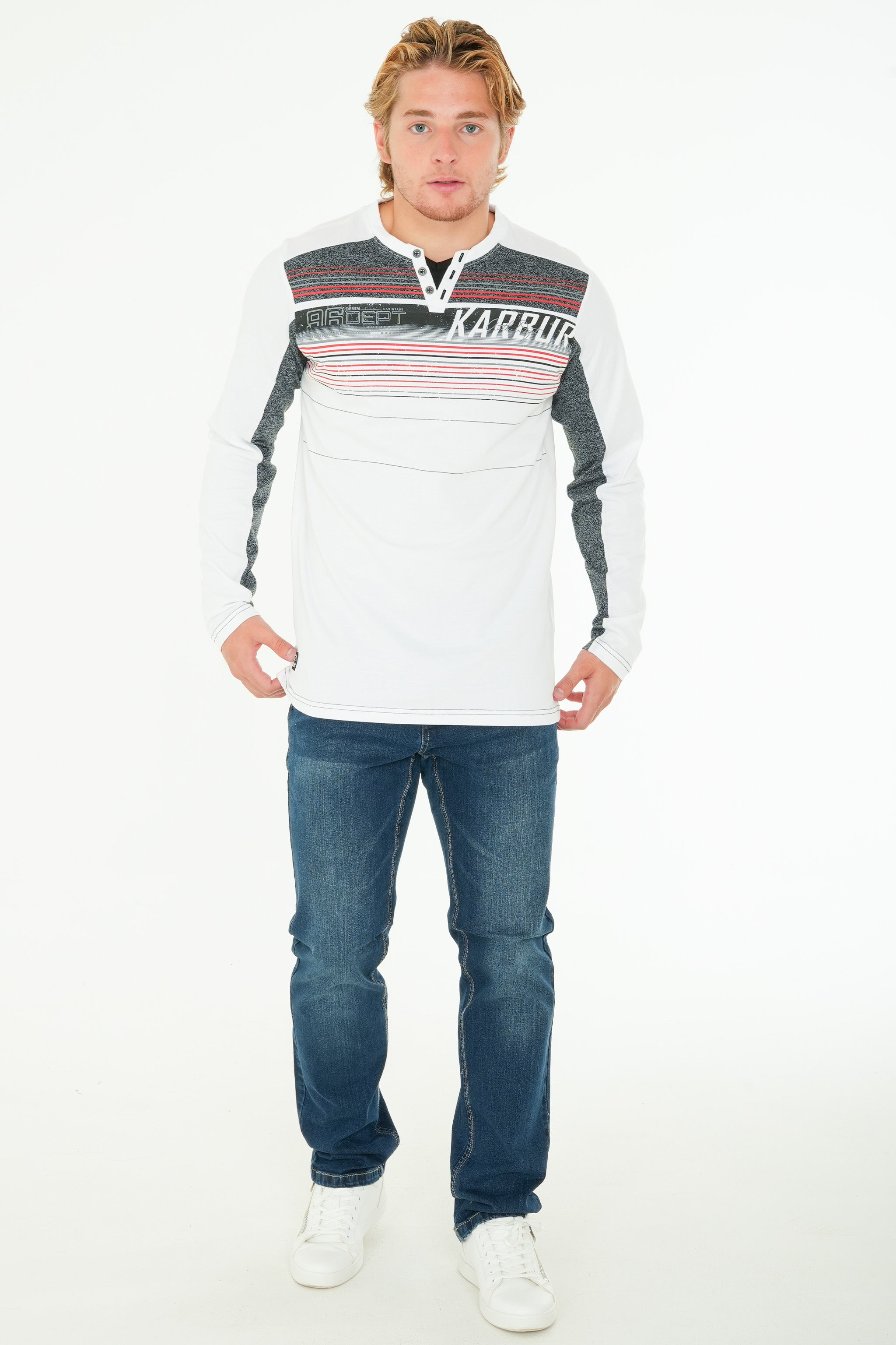 Long Sleeve Printed Henley