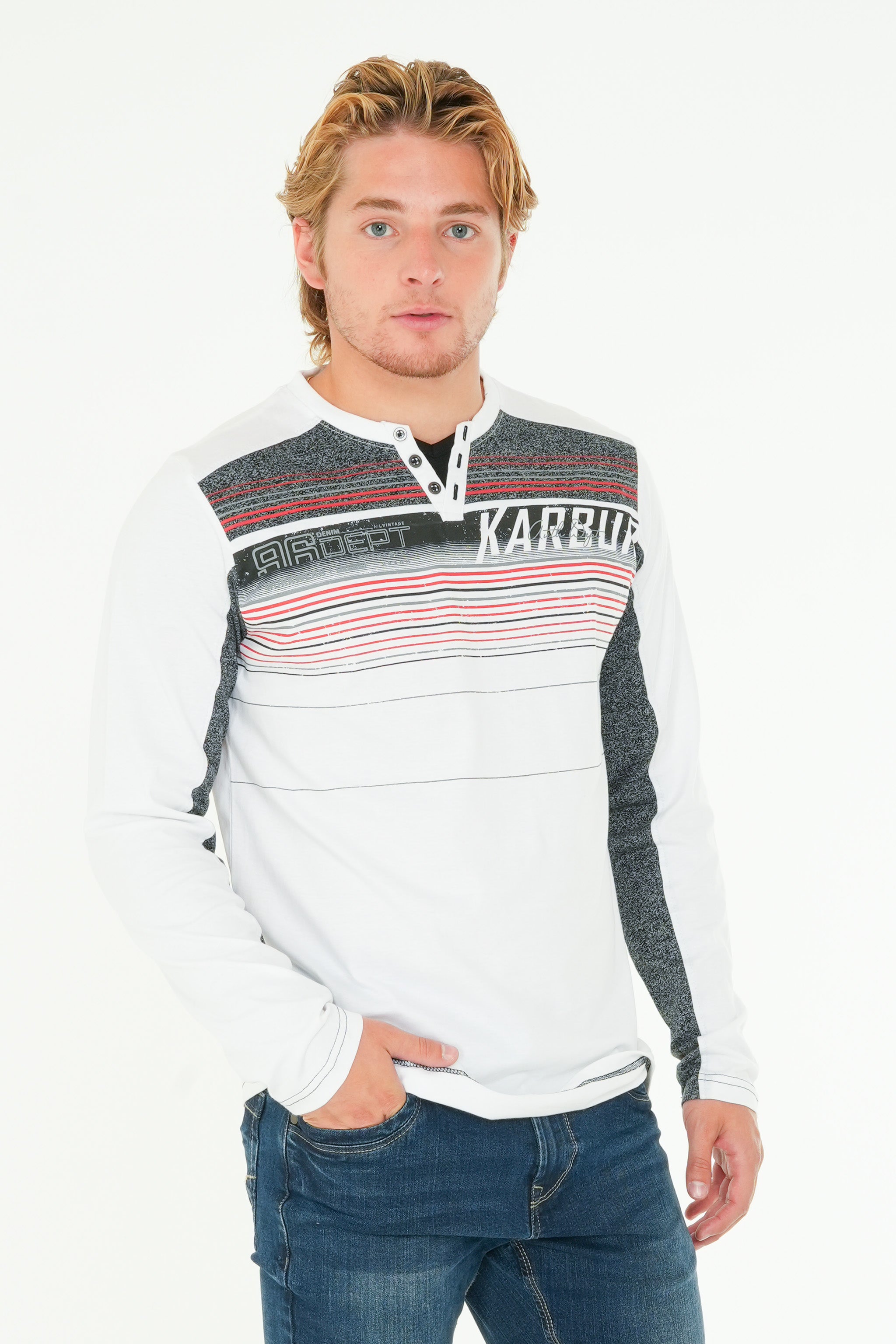 Long Sleeve Printed Henley