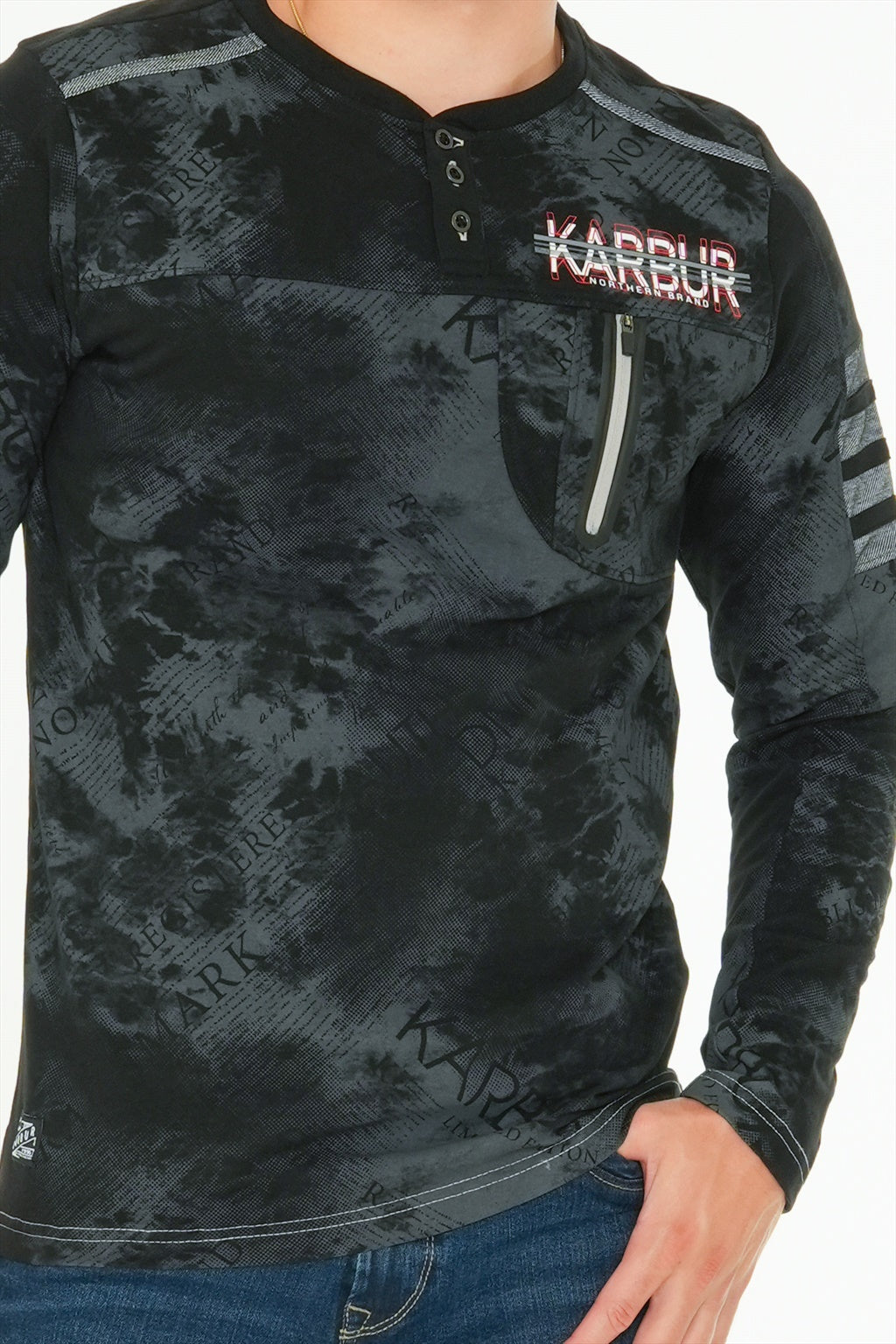 Long Sleeve Printed Henley