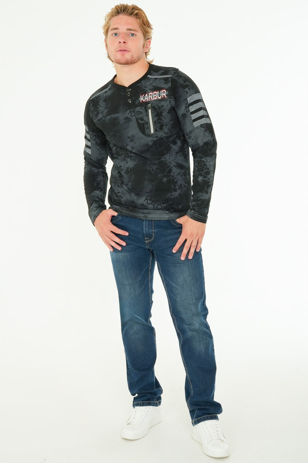 Long Sleeve Printed Henley