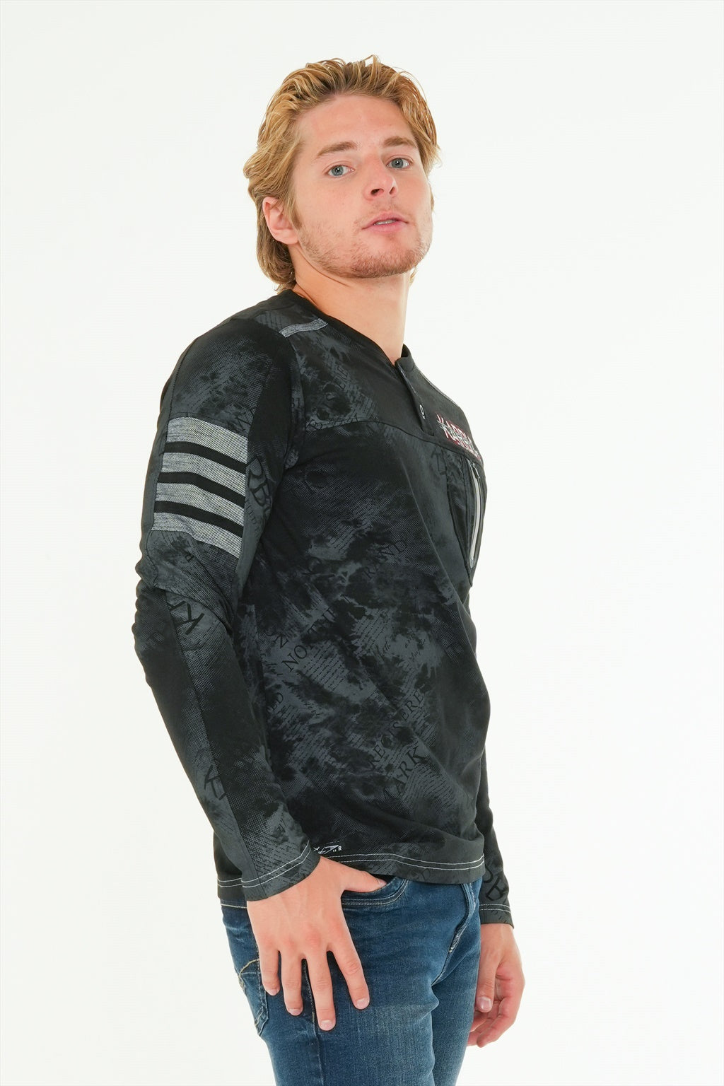 Long Sleeve Printed Henley