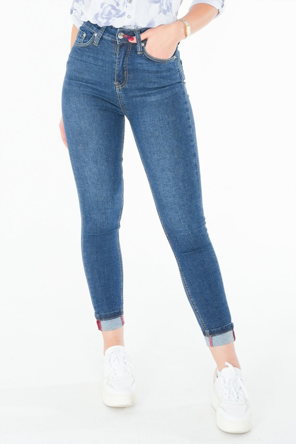 High waisted jeans and sneakers best sale