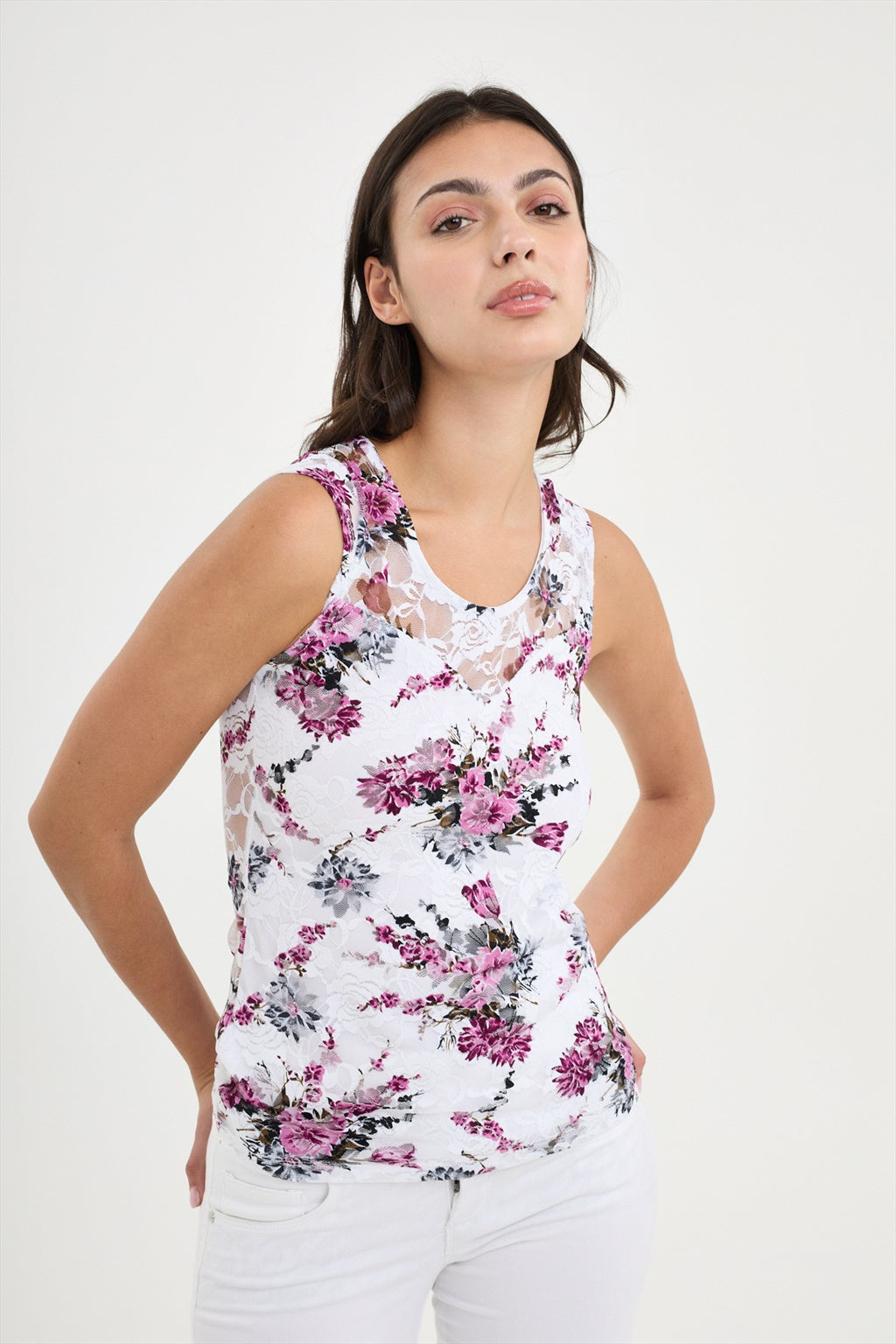 Lace floral sleeveless top