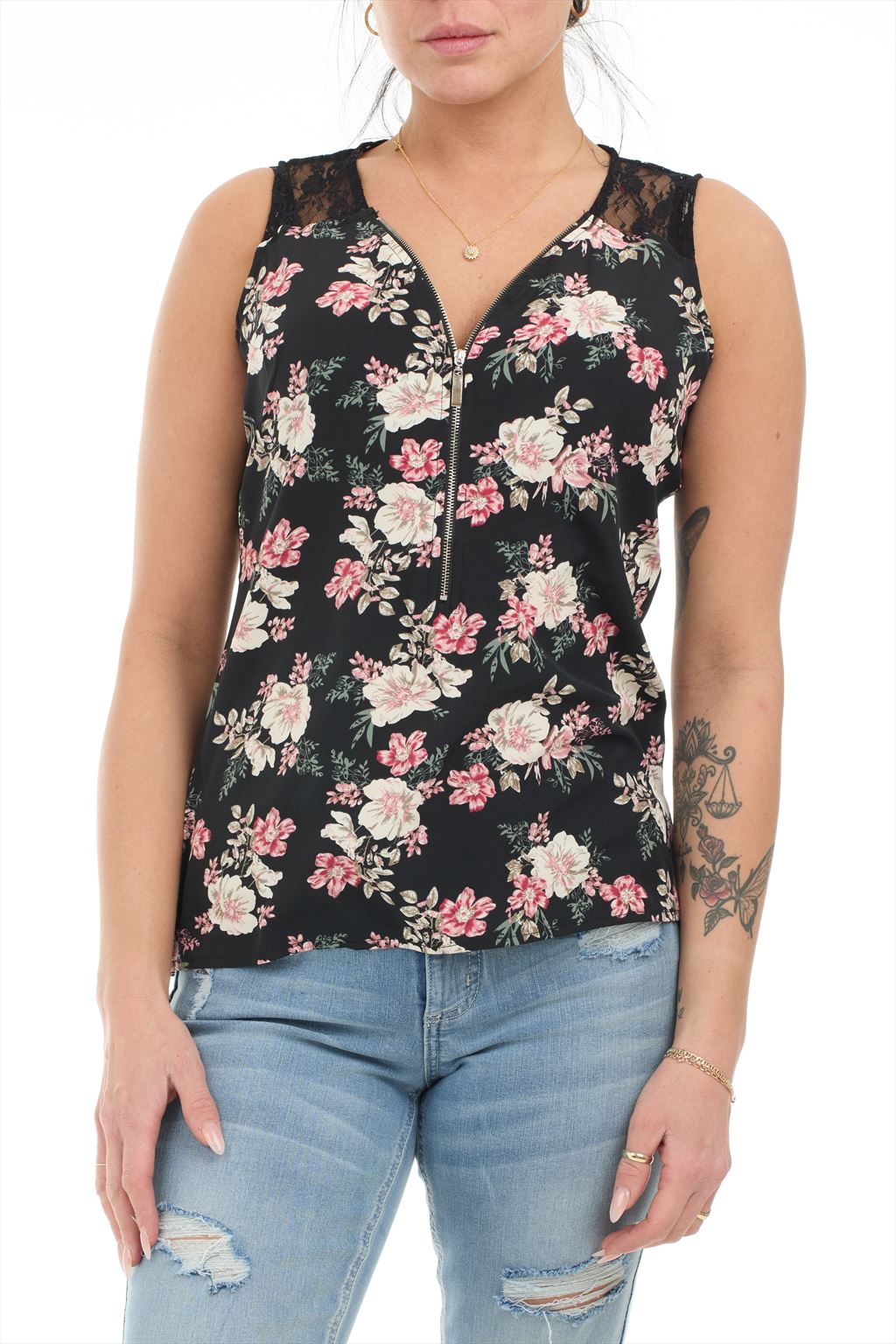 Blouse florale avec fermeture éclair