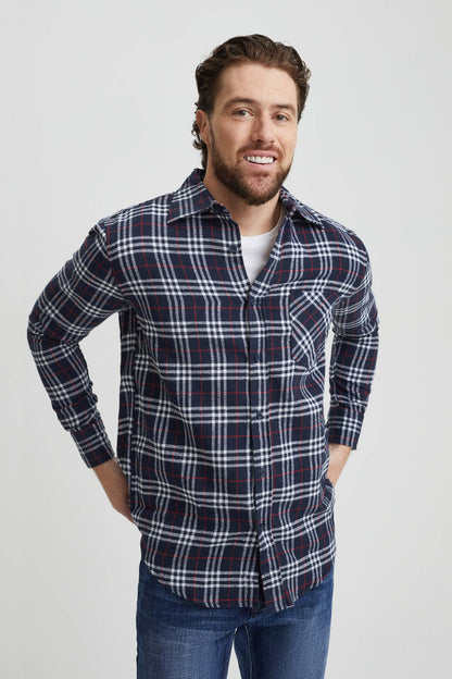 Chemise régulière en flanelle imprimée carreaux