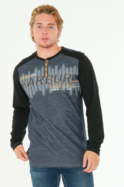 Long Sleeve Printed Henley