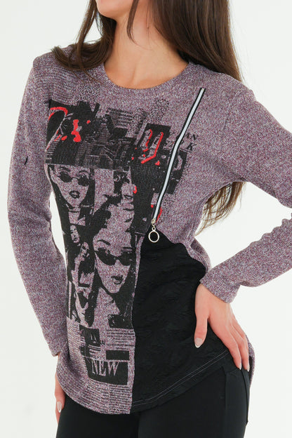 Printed long sleeve top