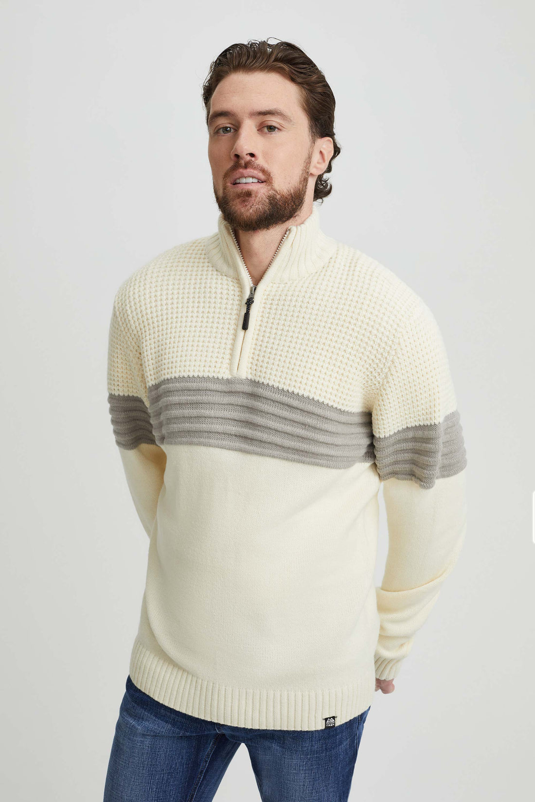 Textured knit with a high collar