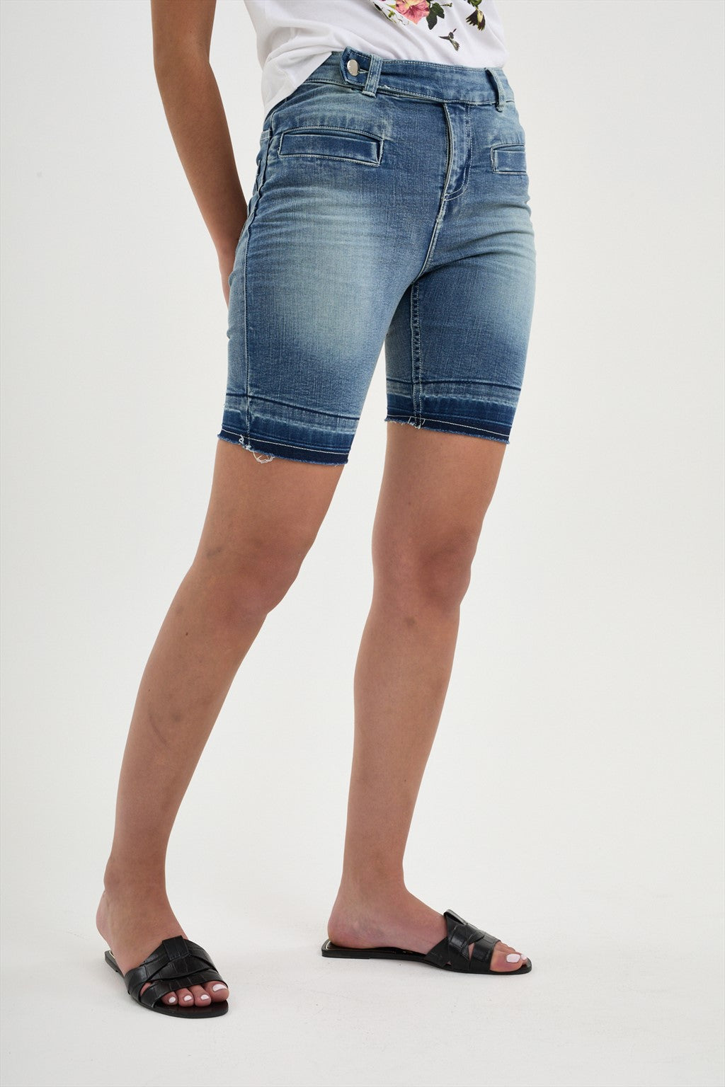 Blue Mix Alina Crop Denim Shorts/Capri Pants