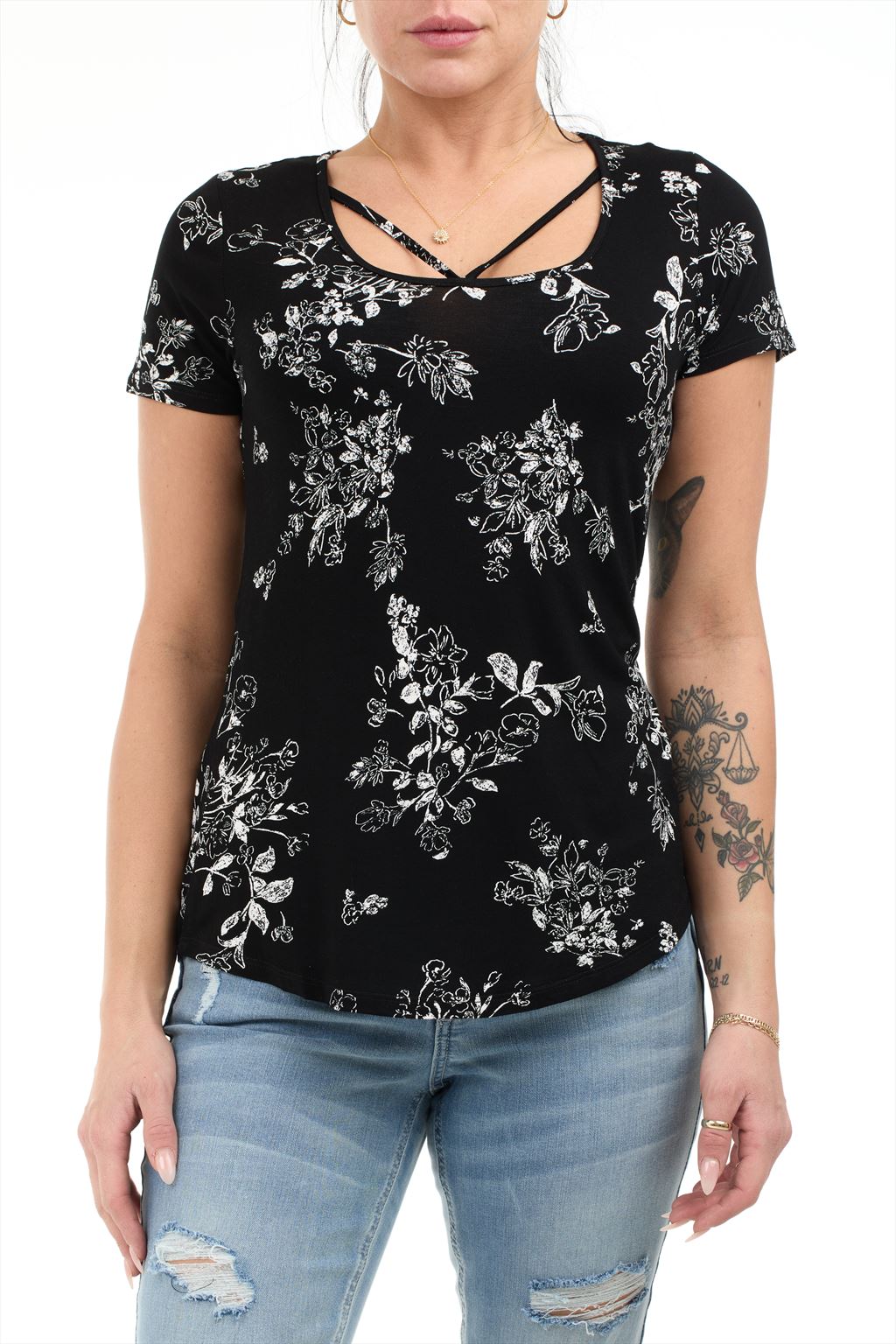 Printed top with short sleeves