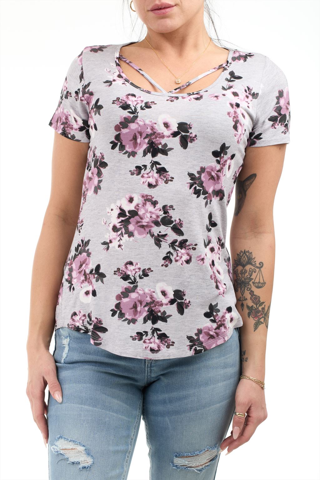 Printed top with short sleeves