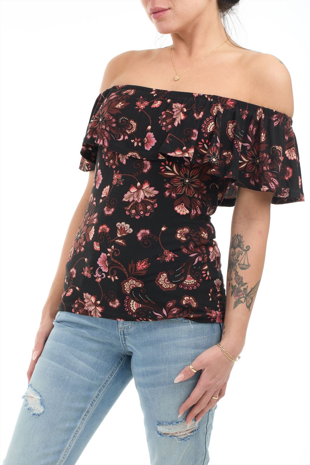 Printed top with bare shoulders