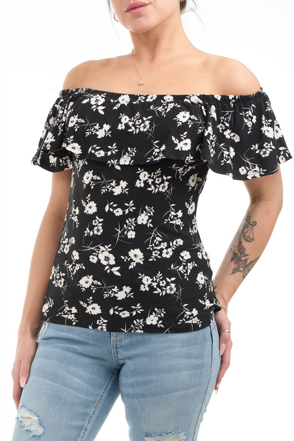 Printed top with bare shoulders