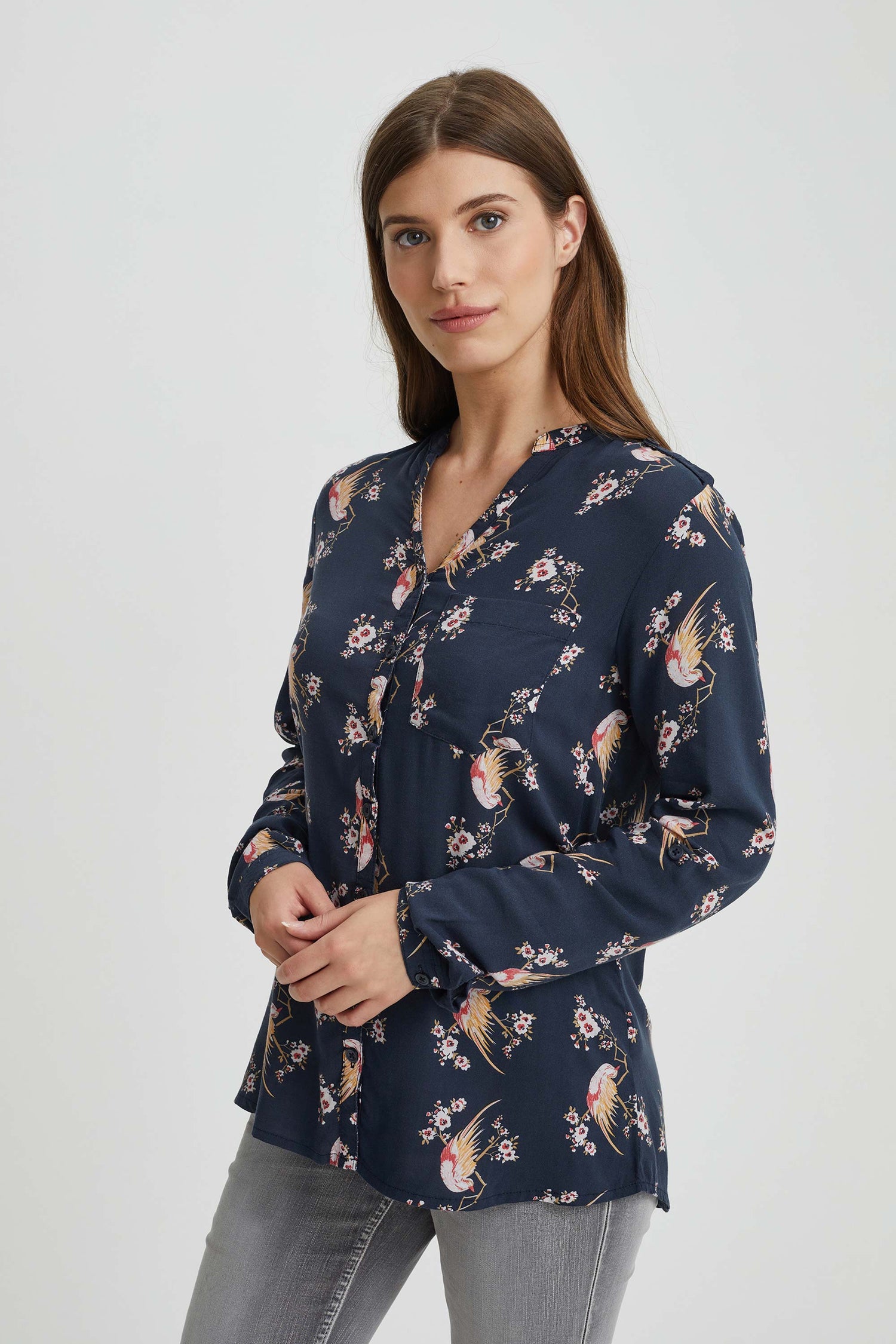 Asymmetrical floral print blouse