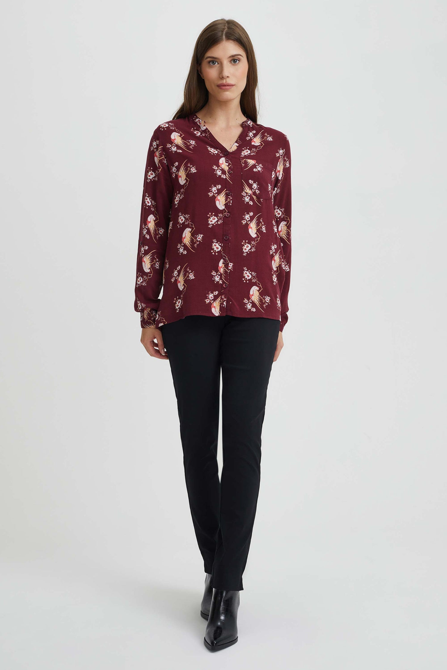 Asymmetrical floral print blouse