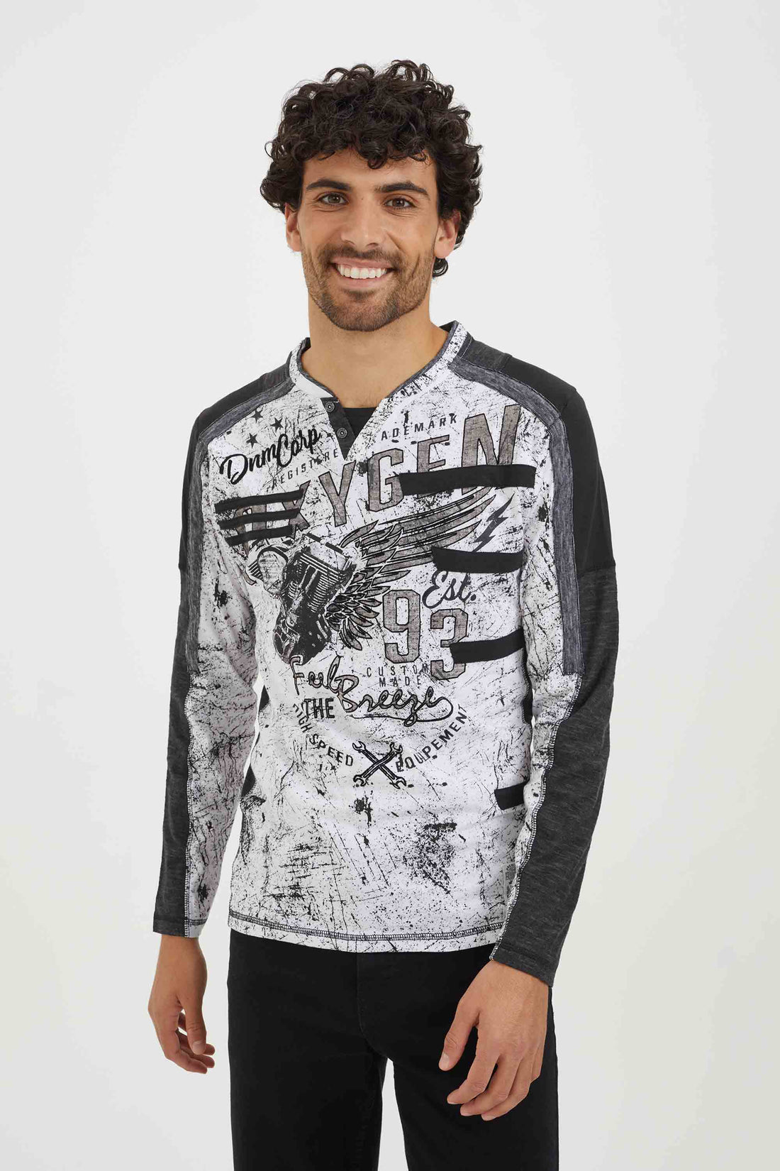 Graphic printed henley T-shirt